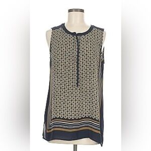 LOFT Navy and Cream Patterned Sleeveless Blouse